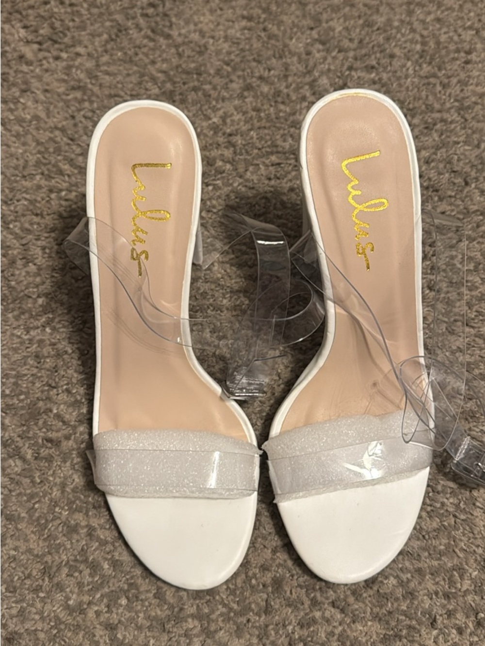 Lulu's White block heel with Clear Straps
